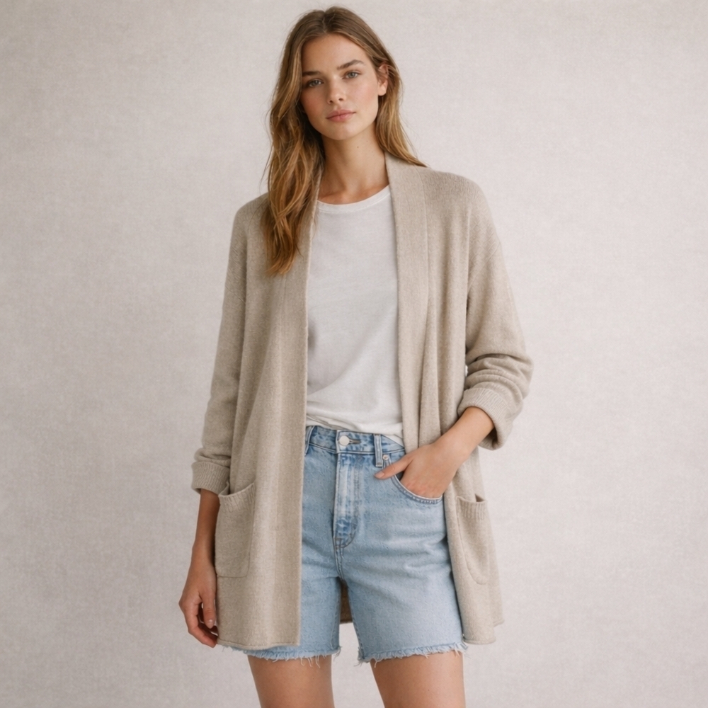 One Grey Day Open-Front Cashmere Cotton Cardigan Sweater Quiet Luxury Minimalist